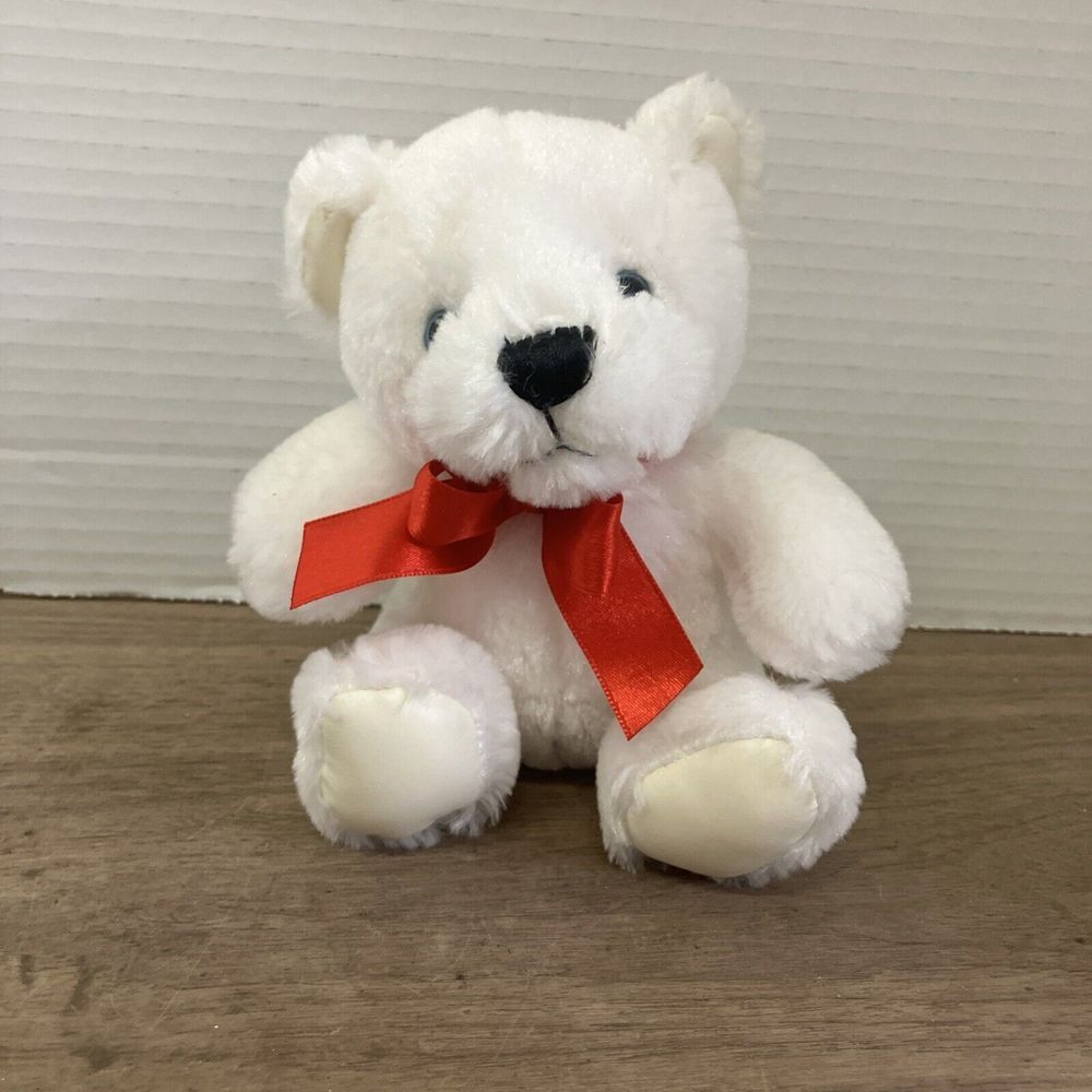 FIRST And MAIN White Teddy Bear With‎ Ribbon  #1593 Cubby 6"